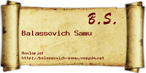 Balassovich Samu névjegykártya